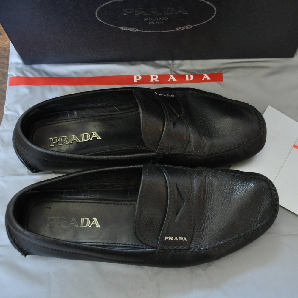 Prada Driving Loafers. Black Calfskin Leather